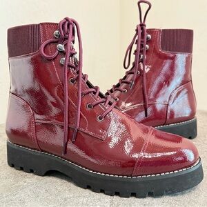 NEW DONALD J. PLINER Halston Bordeaux Patent Leather Boot Size 10